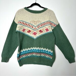 Vintage Boho Cottagecore Forest Green Cozy Fair Isle Nordic Countrycore Sweater